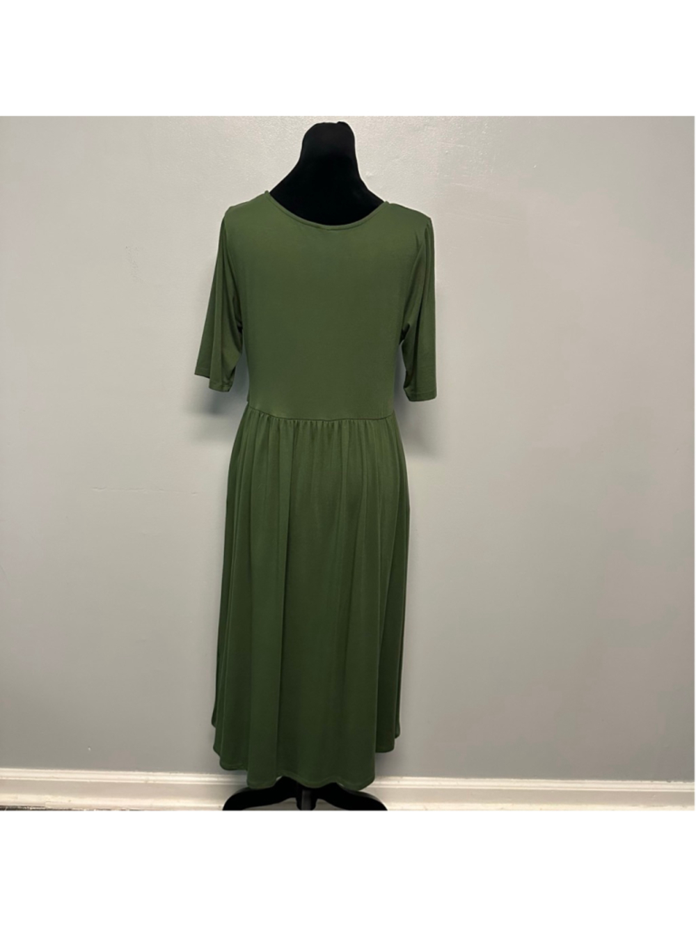 ZENANA OUTFITTERS Midi Dress women’s size XL Olive Green gathered waist - Picture 4 of 7